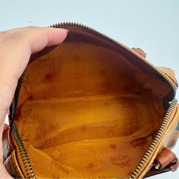 MCM Tan Leather Small Boston Bag in Visetos - Picture 11 of 12